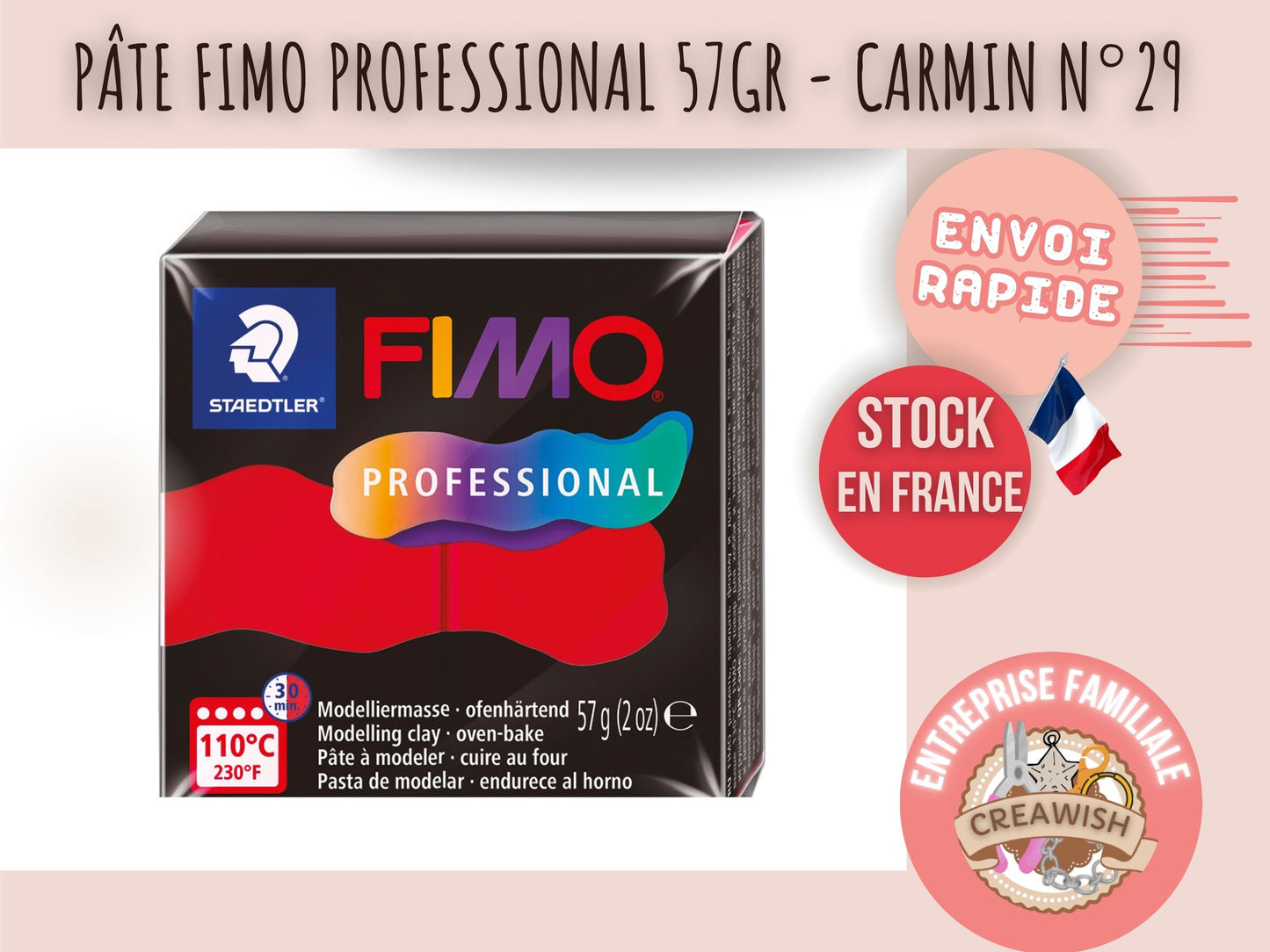 Pâte Fimo Professional 57g – Carmin n°29