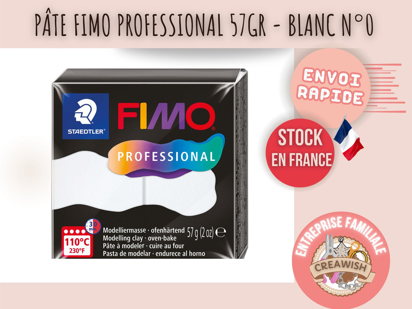 Pâte Fimo Professional 57g – Blanc n°0