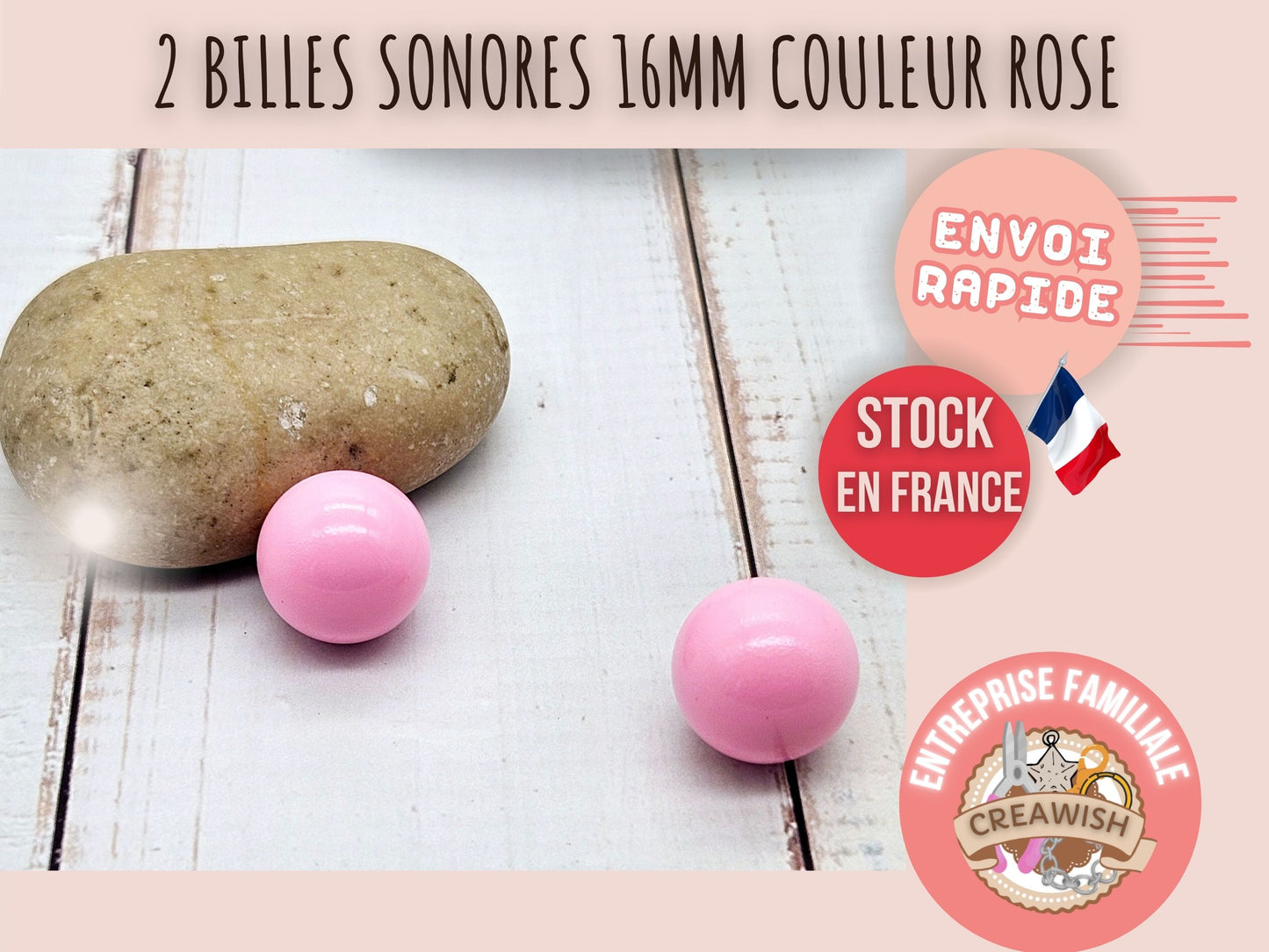 2 perles sonores 16mm couleur rose création bolas de grossesse