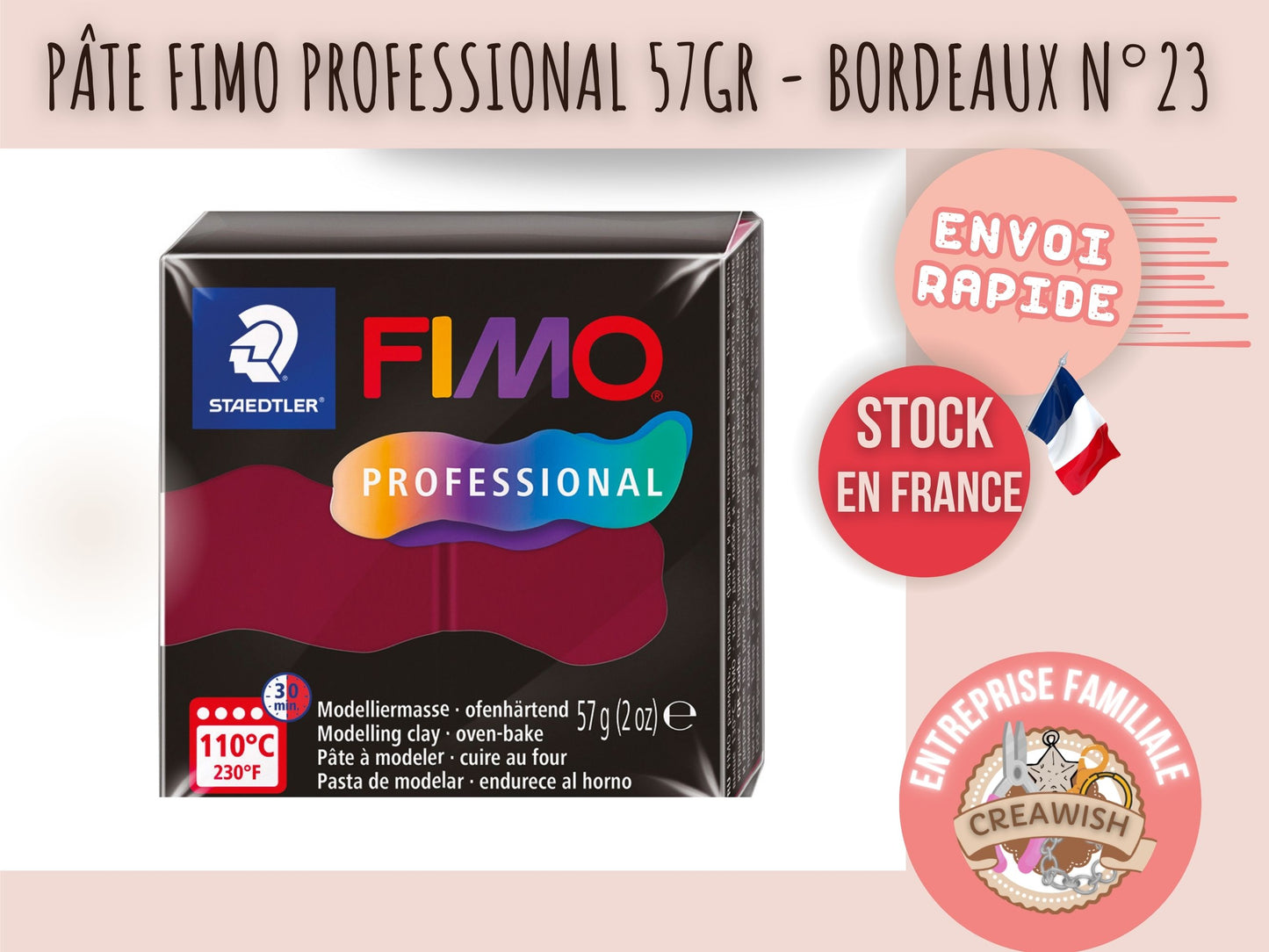 Pâte Fimo Professional 57g – Bordeaux n°23