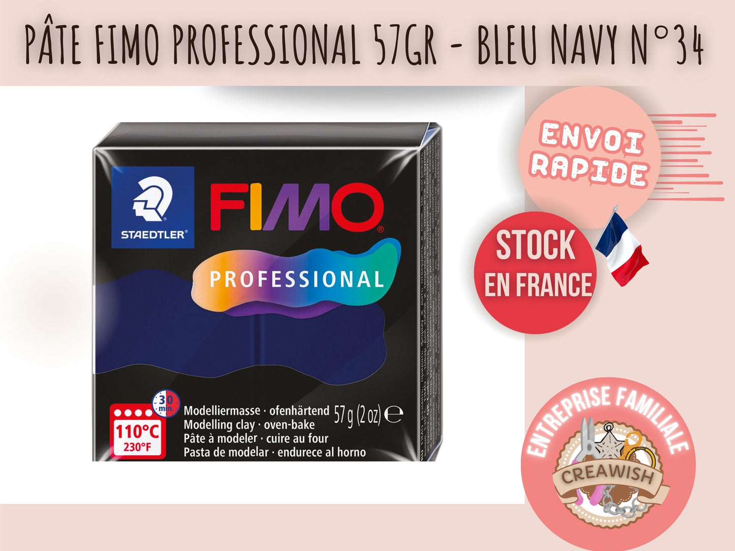 Pâte Fimo Professional 57g – Bleu marine n°34
