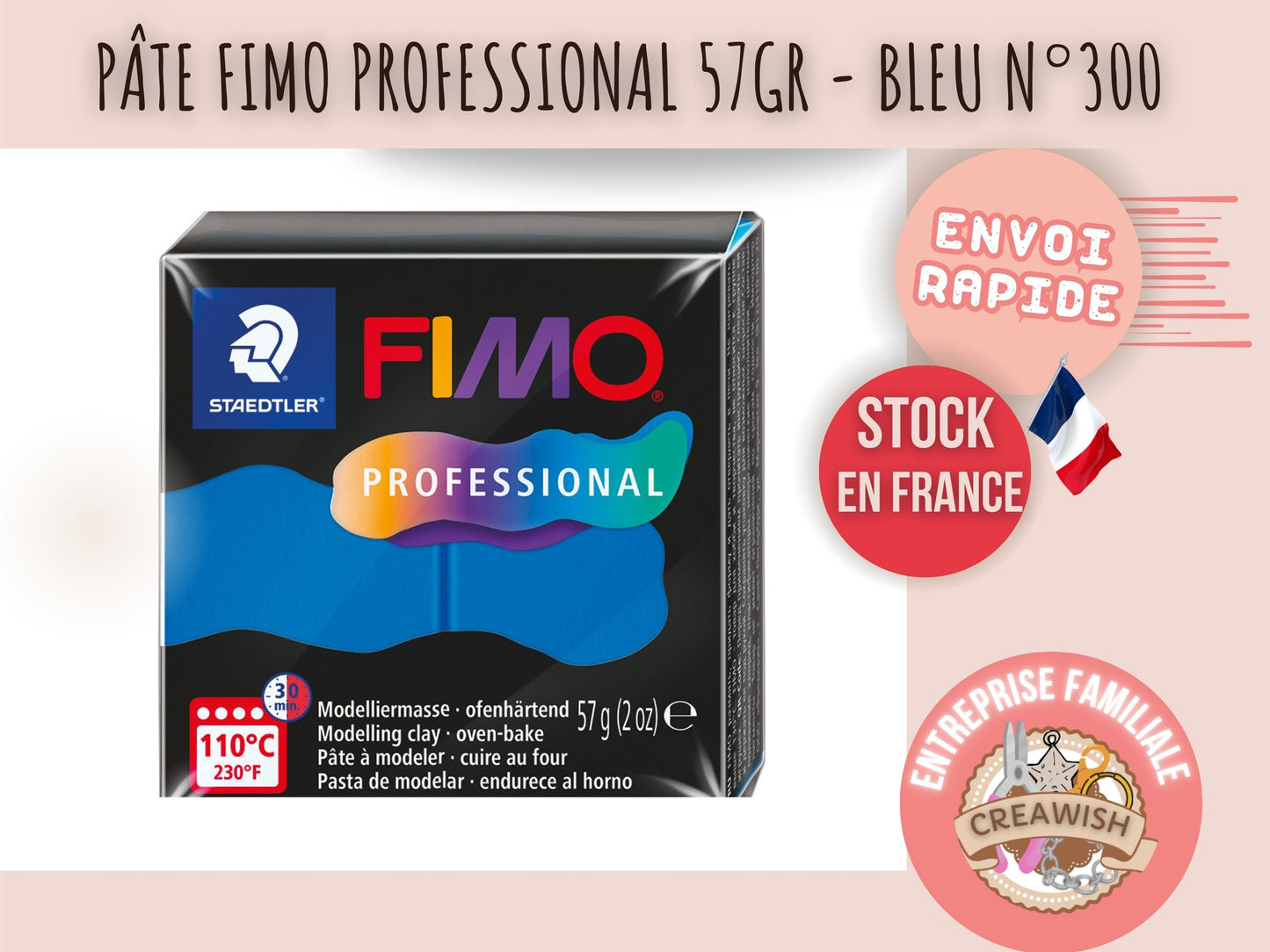 Pâte Fimo Professional 57g – Bleu n°300