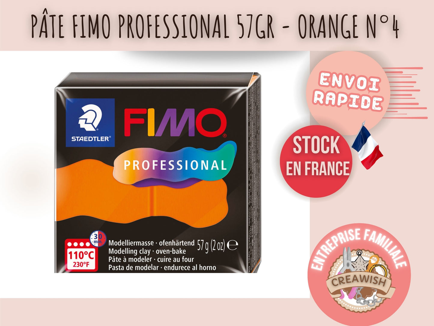 Pâte Fimo Professional 57g – Orange n°4