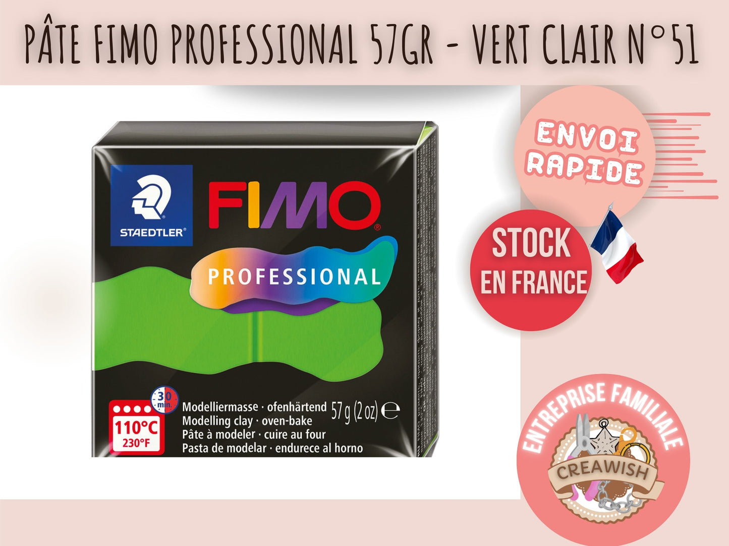 Pâte Fimo Professional 57g – Vert clair n°51