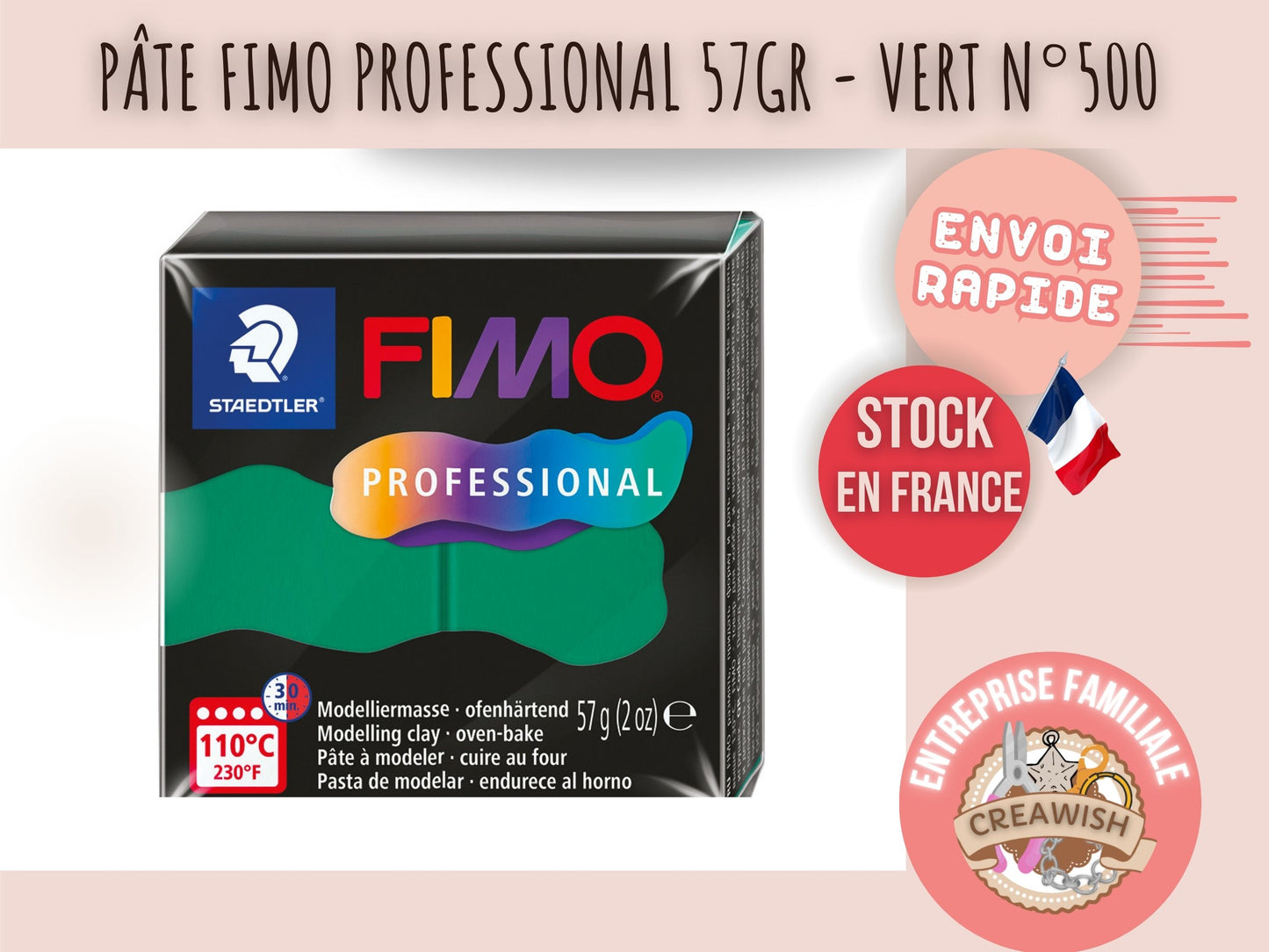 Pâte Fimo Professional 57g – Vert n°500