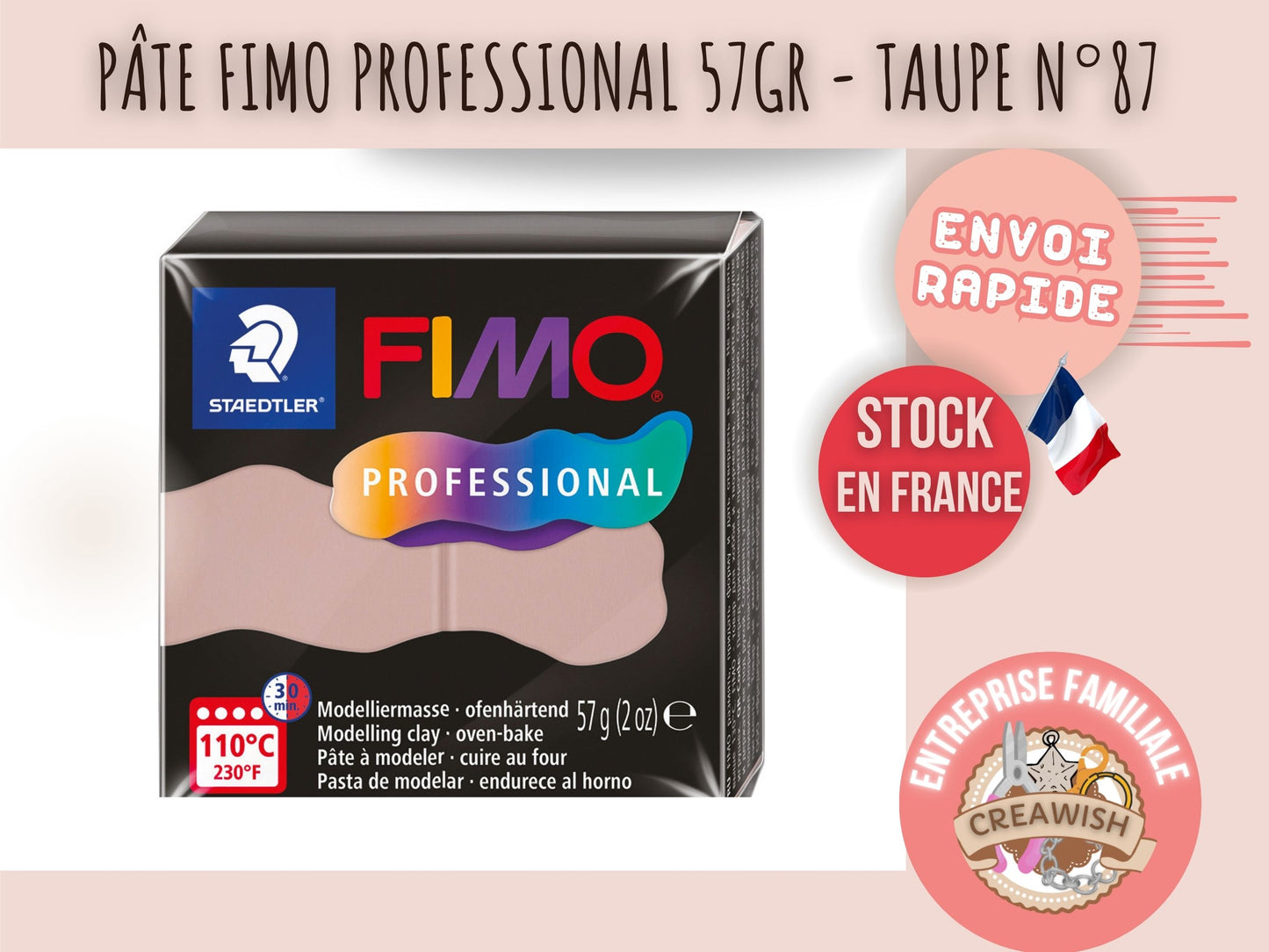 Pâte Fimo Professional 57g – Taupe n°87