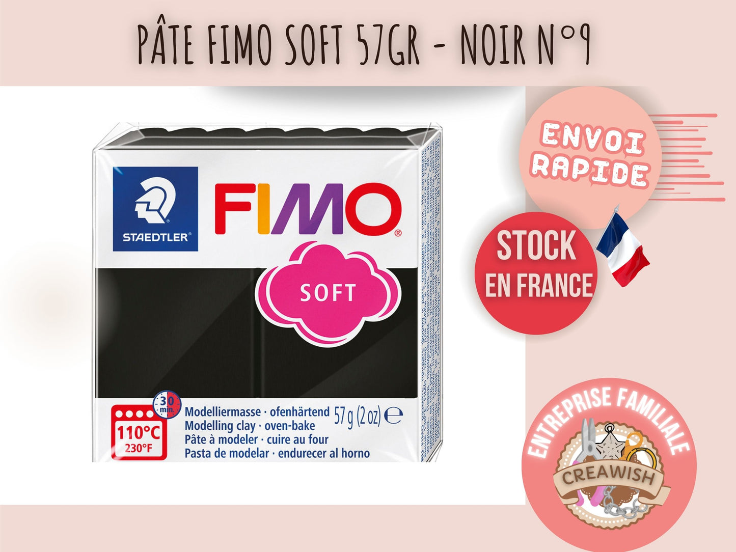 Pâte Fimo Soft 57g – Noir n°9