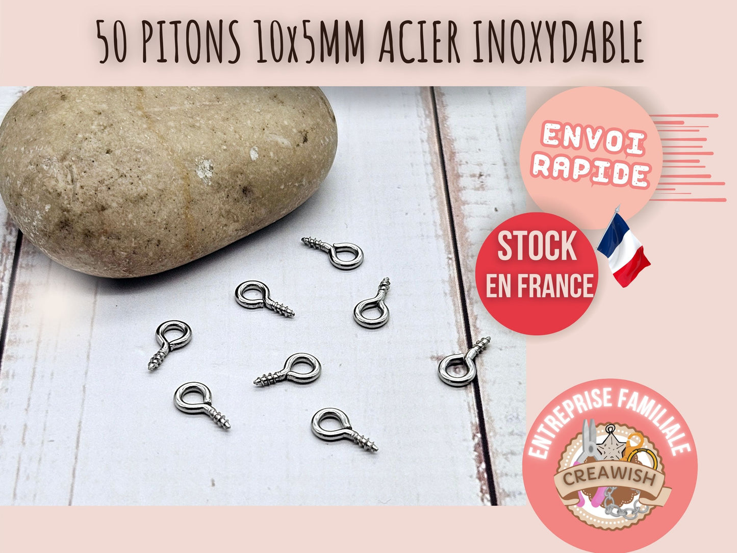 50 pitons 10x5mm acier inoxydable