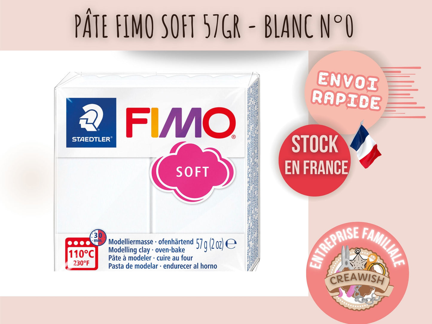 Pâte Fimo Soft 57g – Blanc n°0