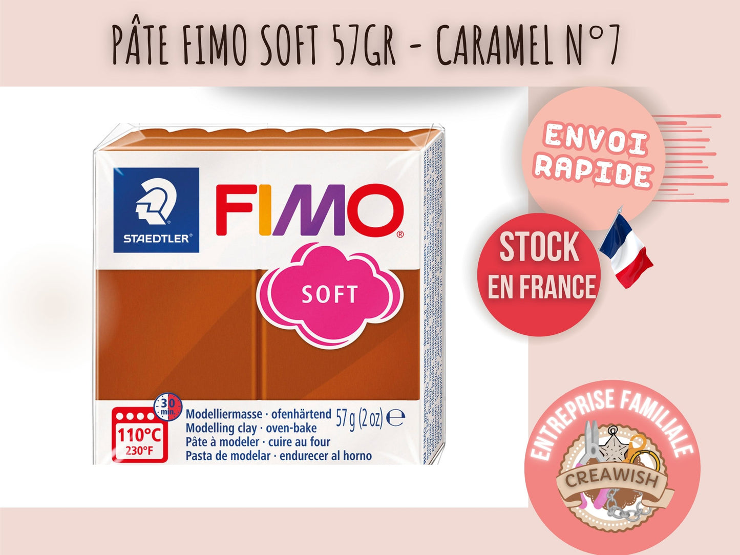 Pâte Fimo Soft 57g – Caramel n°7