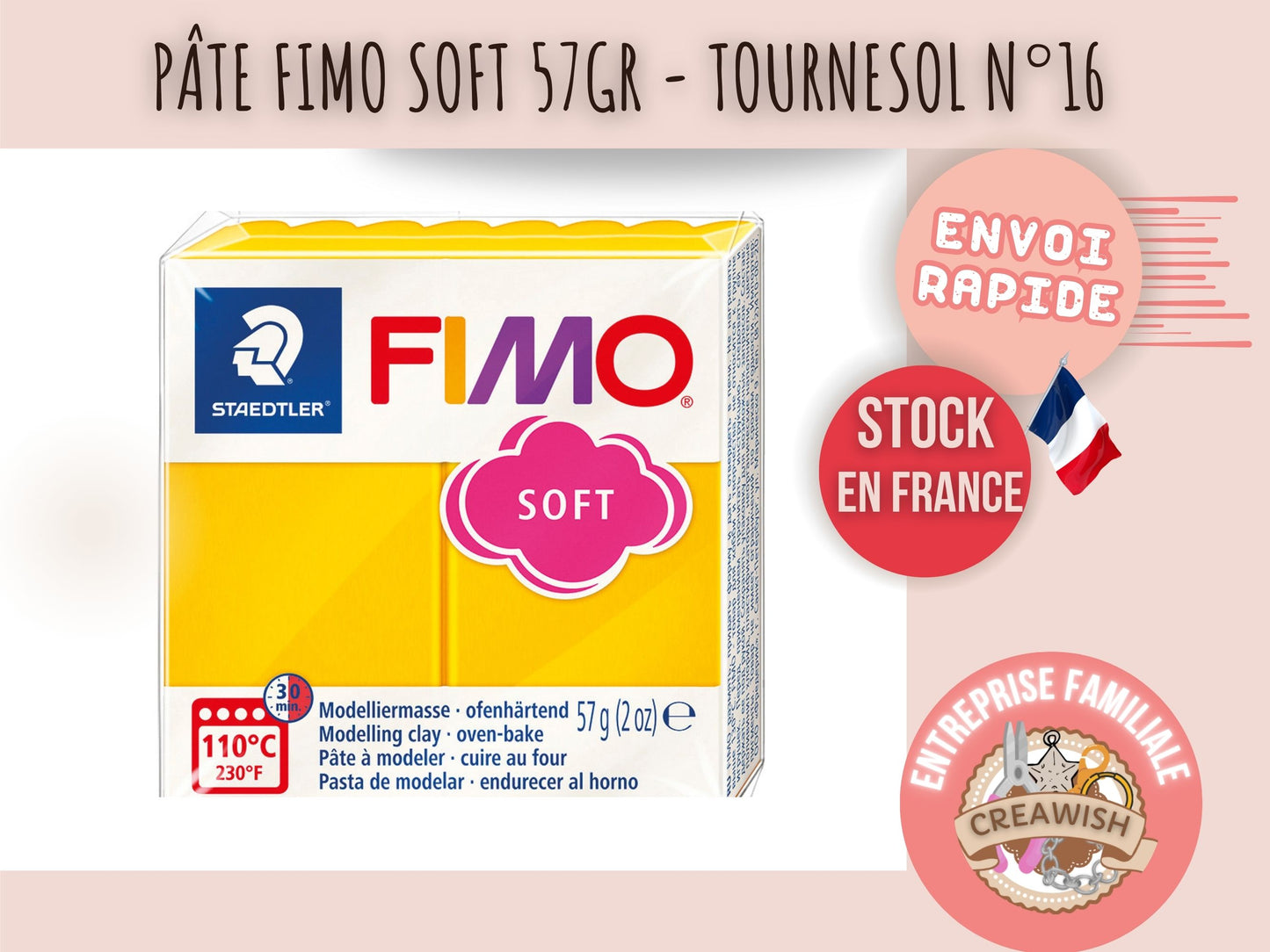 Pâte Fimo Soft 57g - Tournesol n 16