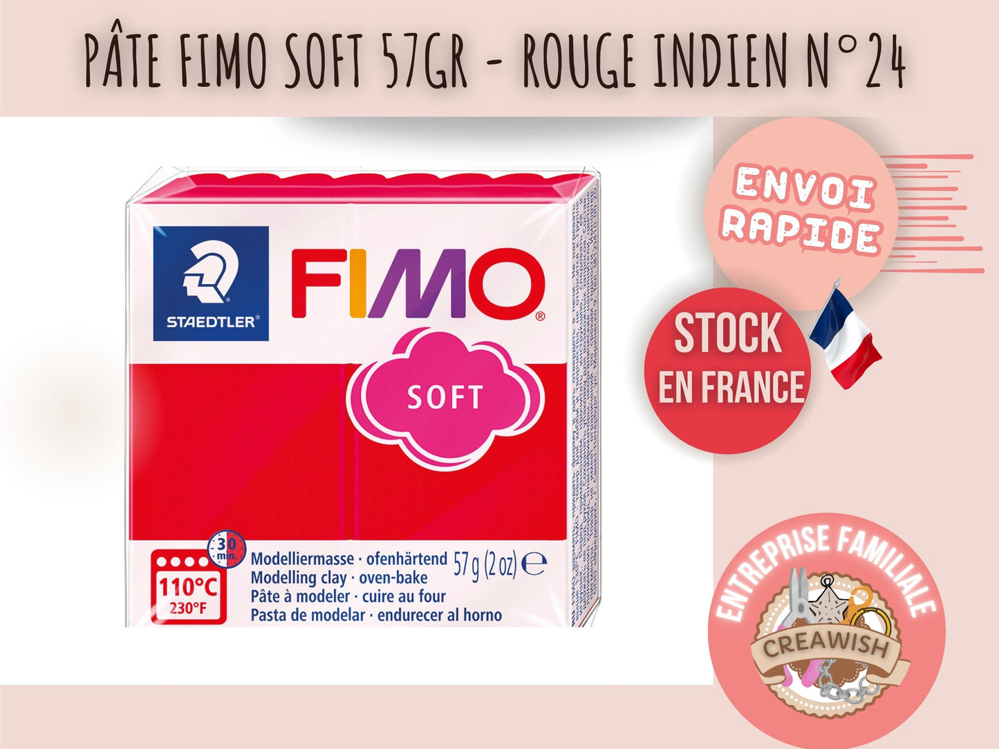 Pâte Fimo Soft 57g – Rouge indien n°24
