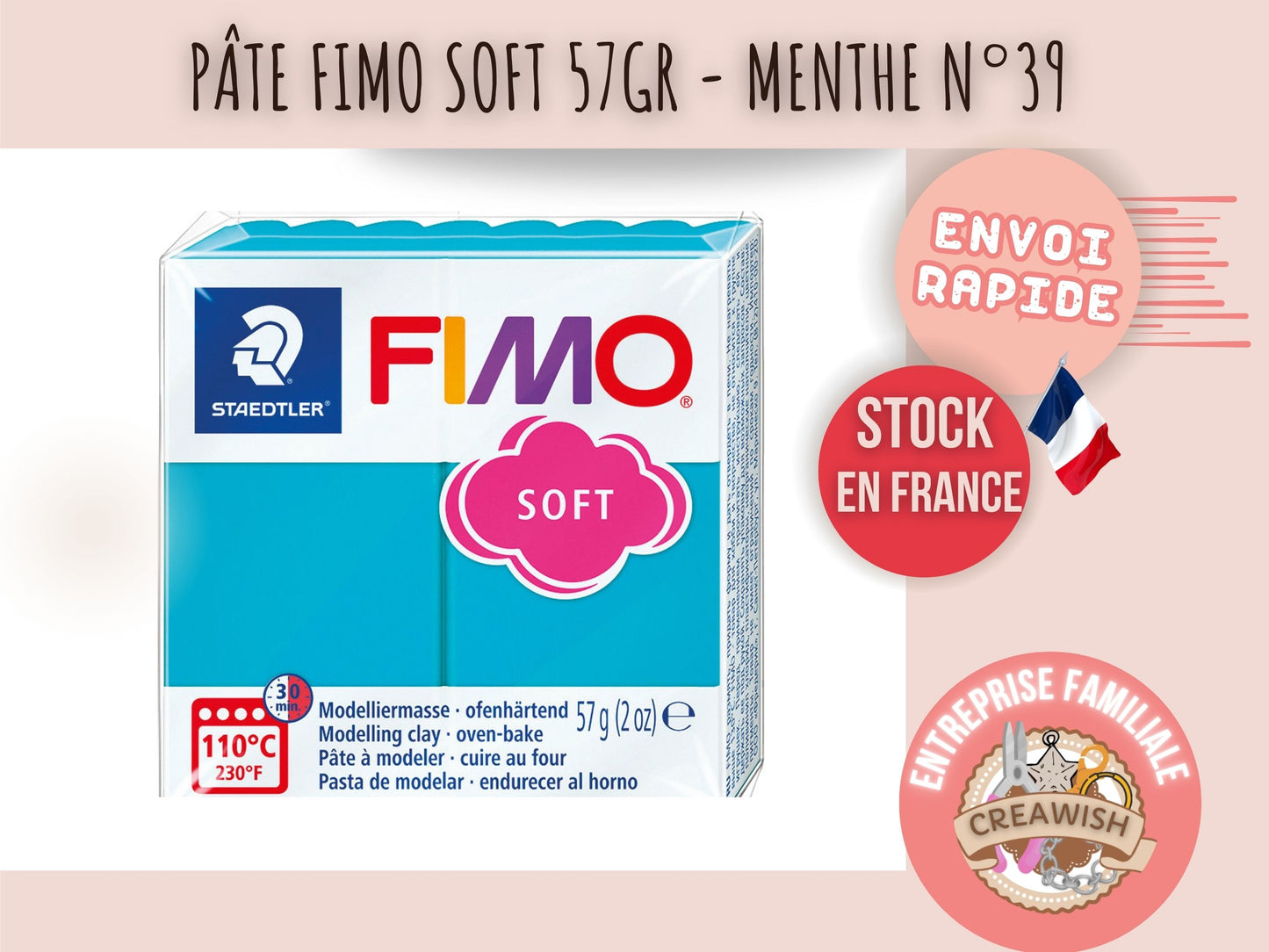 Pâte Fimo Soft 57g – Menthe n°39