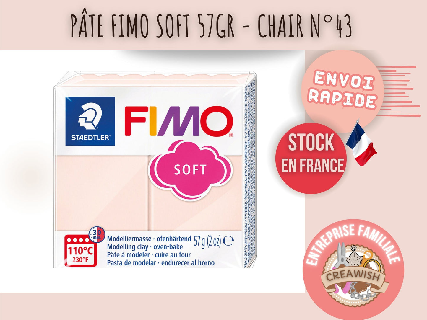 Pâte Fimo Soft 57g – Chair n°43