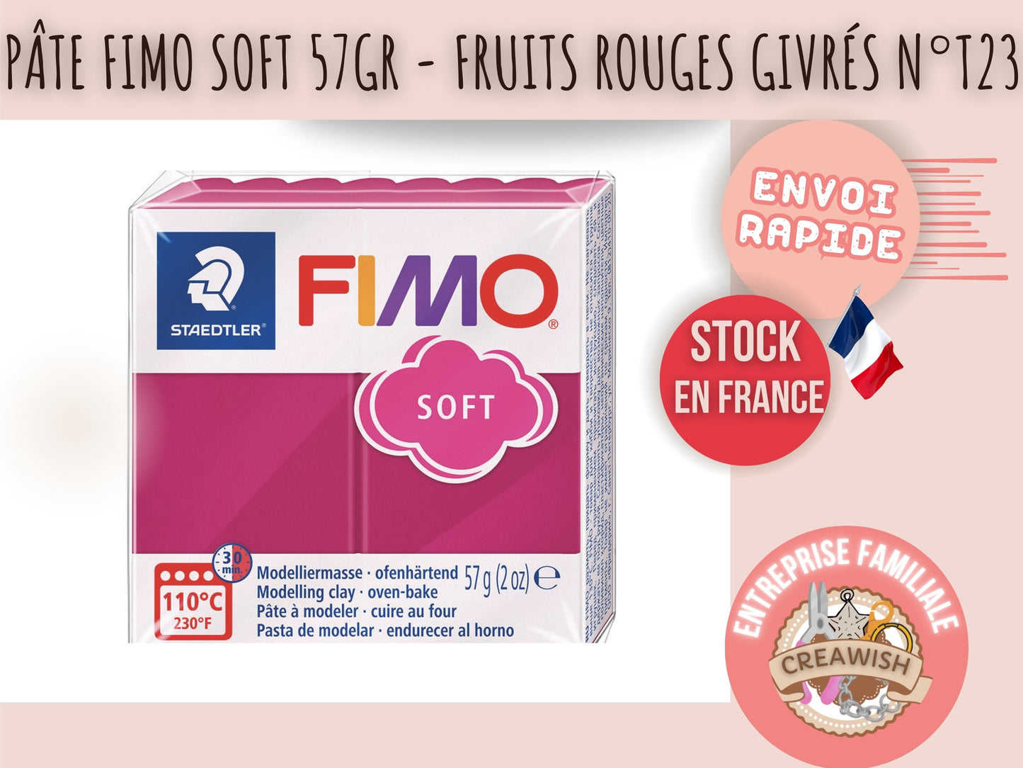 Pâte Fimo Soft 57g – Fruits rouges givrés n°T23
