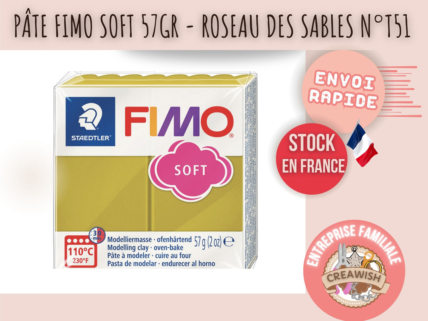 Pâte Fimo Soft 57g – Roseau des sables n°T51