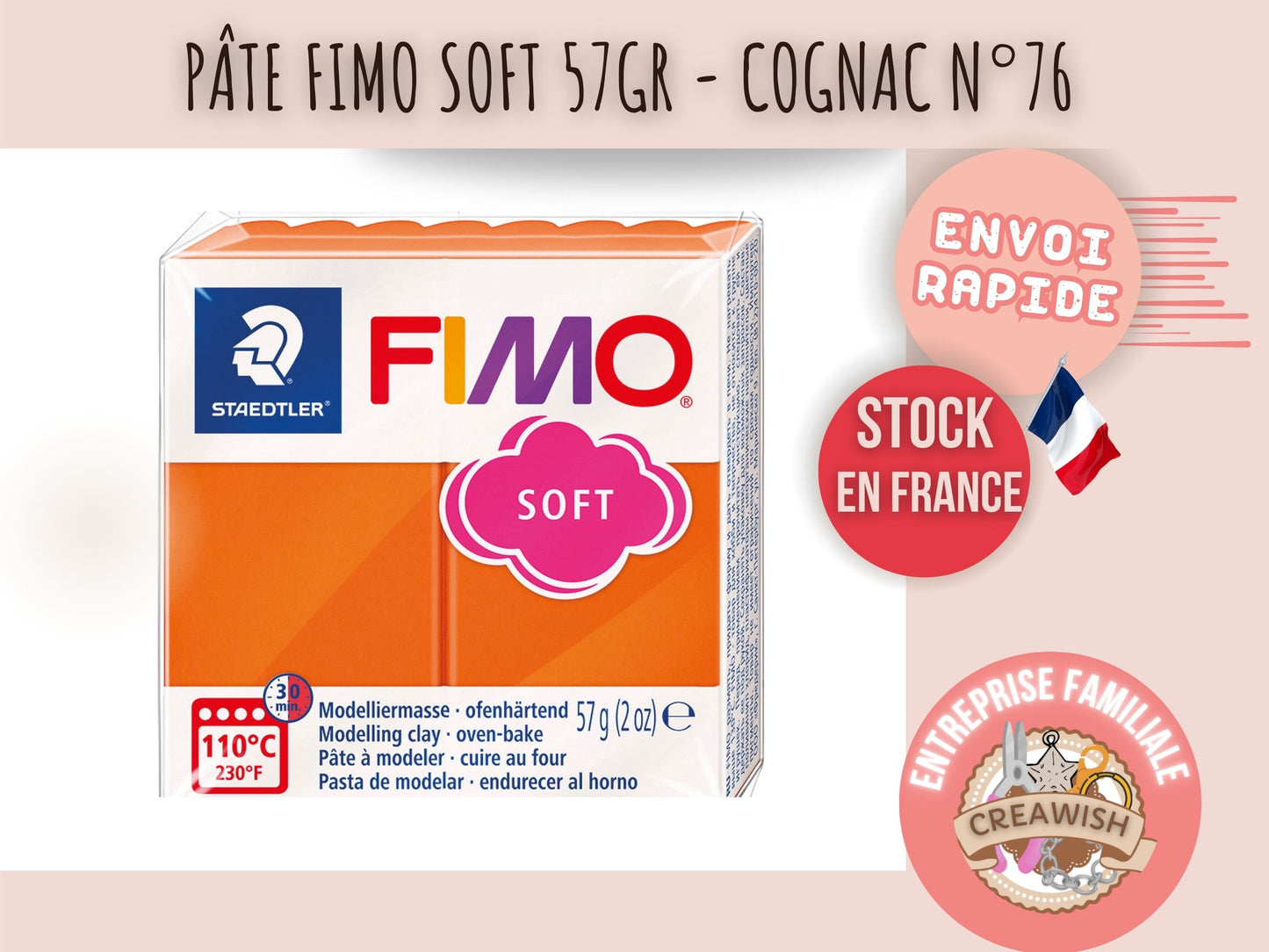 Pâte Fimo Soft 57g – Cognac n°76