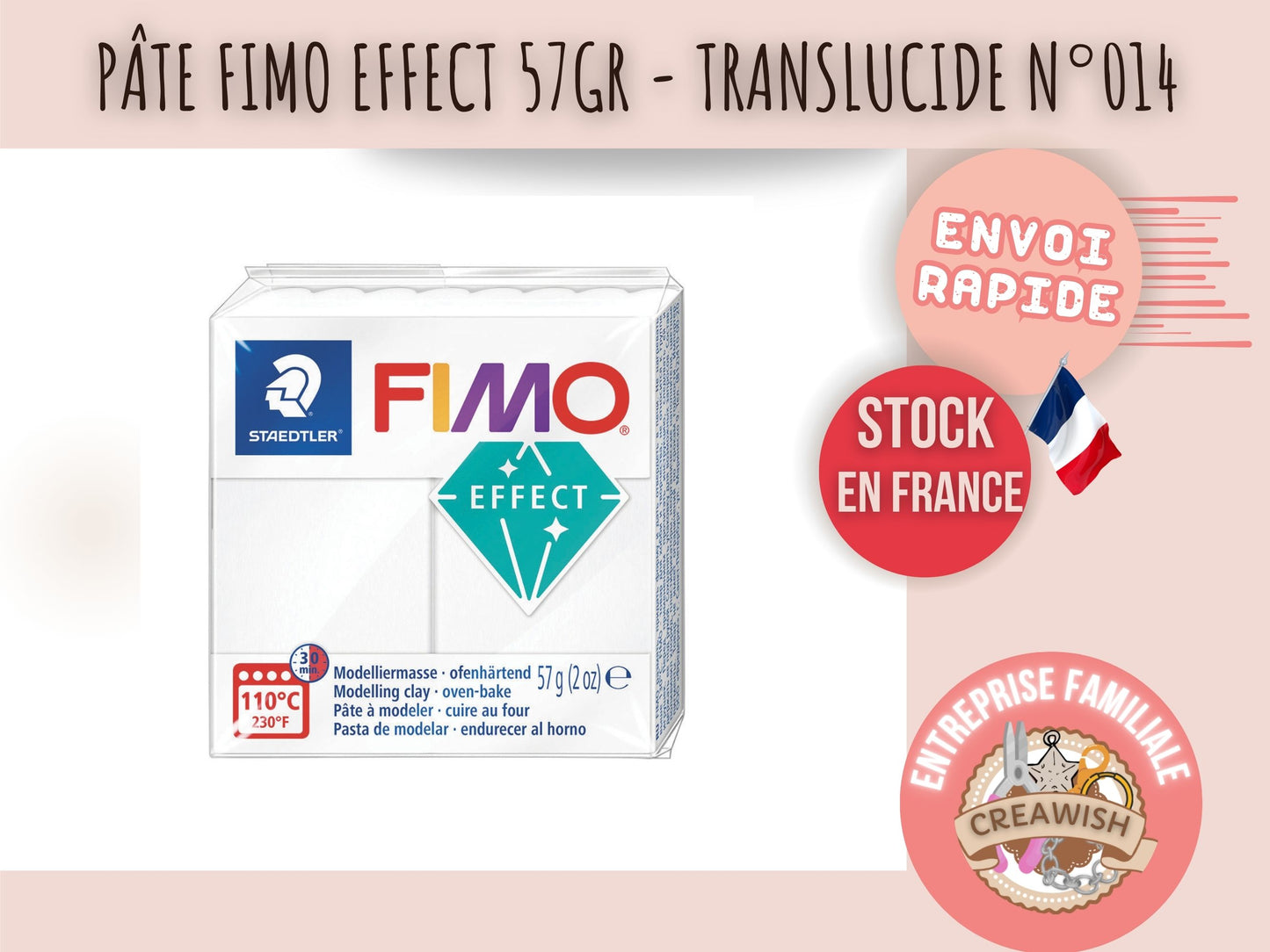 Pâte Fimo Effect 57g – Translucide n°014