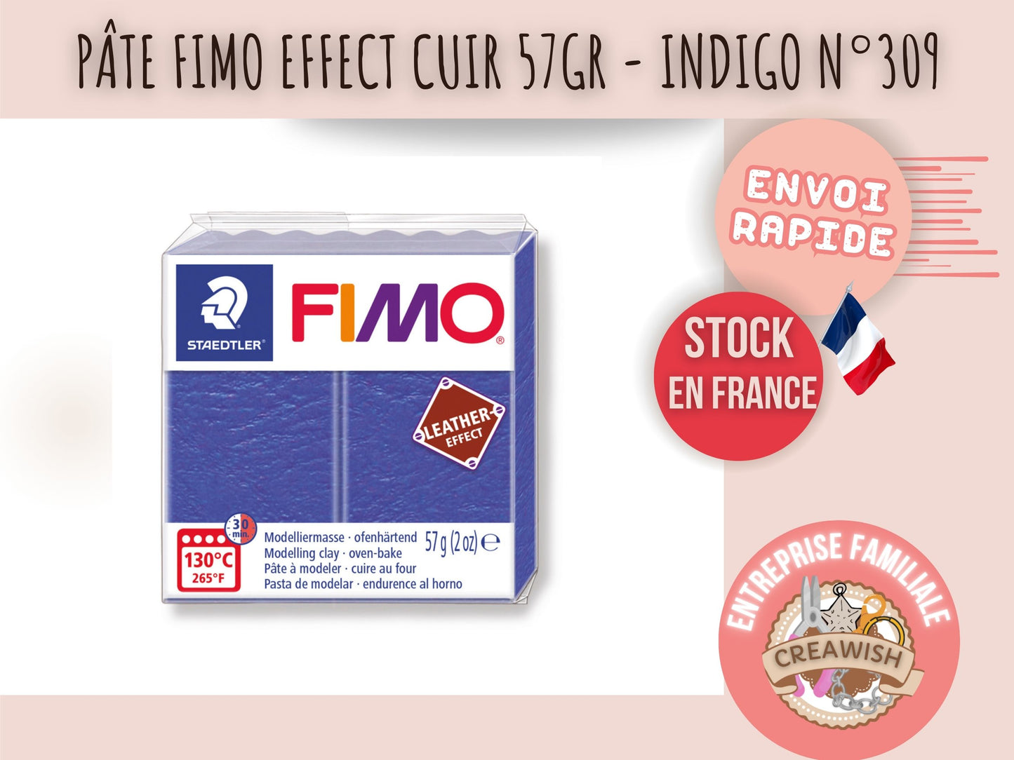 Pâte Fimo Effect cuir 57g – Indigo n°309