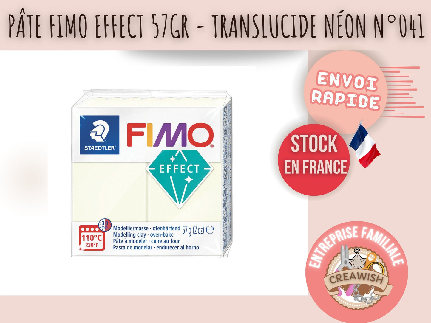 Pâte Fimo Effect 57g – Translucide néon n°041