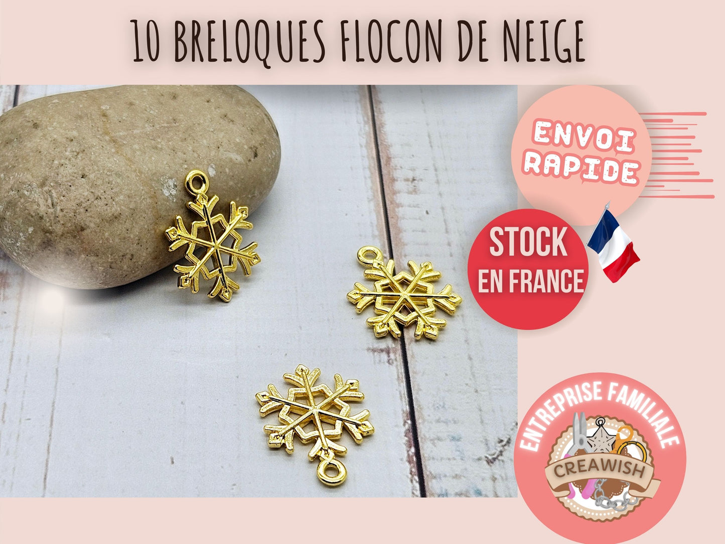 10 breloques flocon de neige couleur or