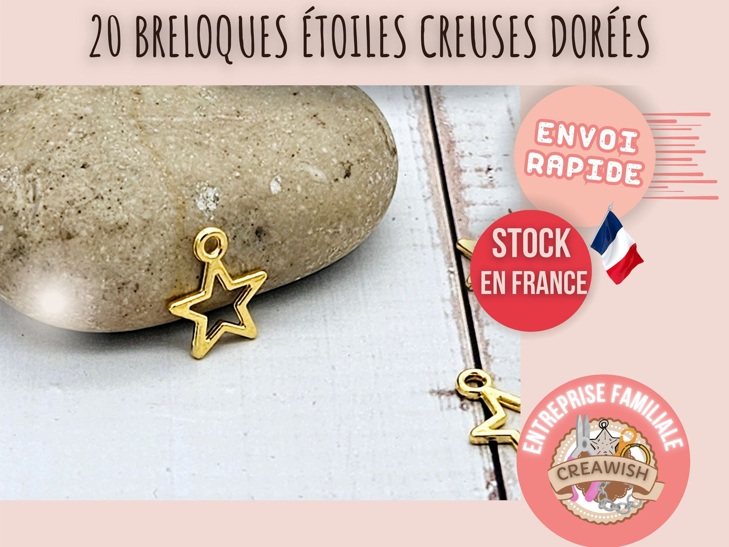20 breloques étoiles creuses dorées