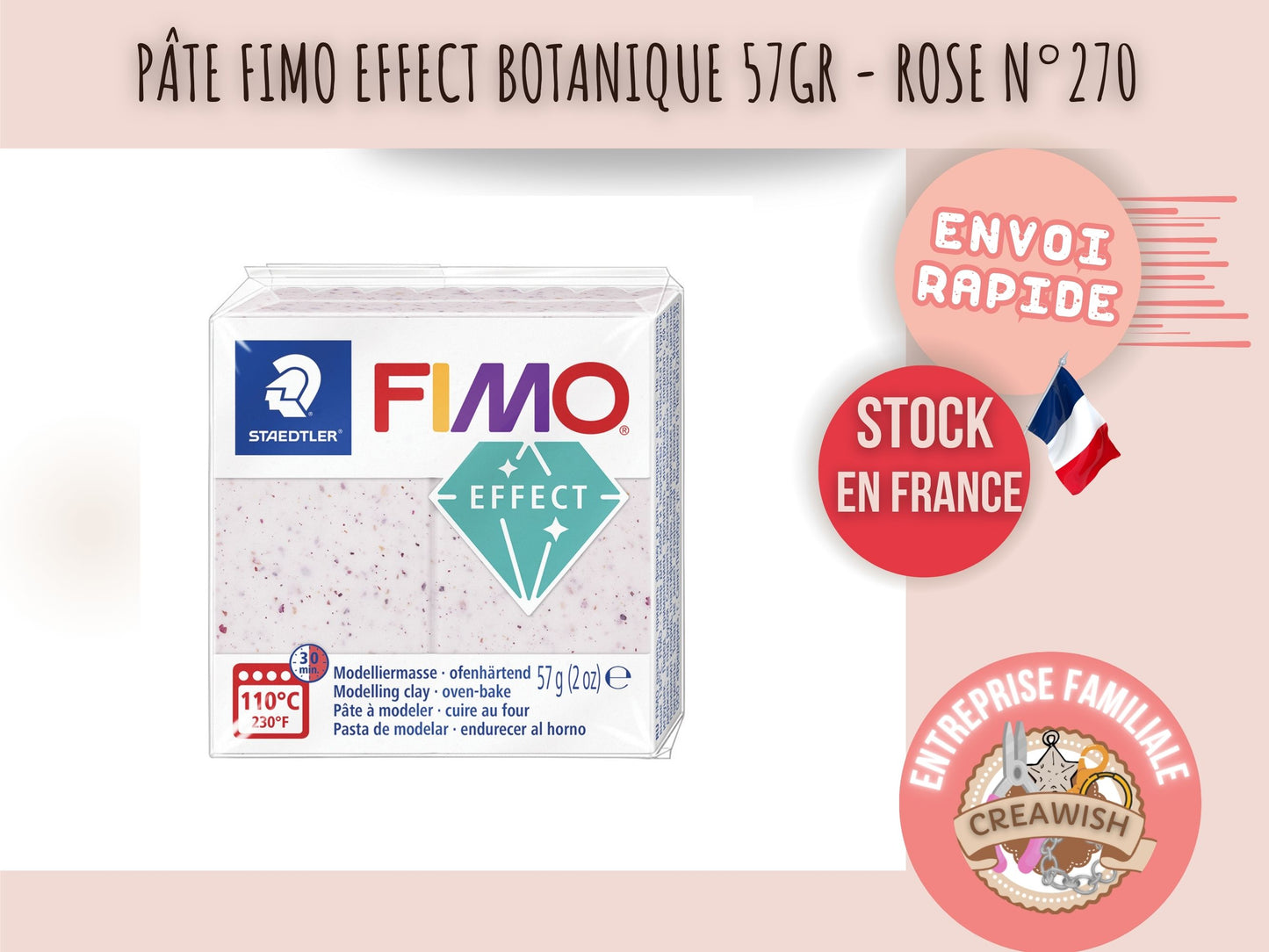 Pâte Fimo Effect botanique 57g – Rose n°270