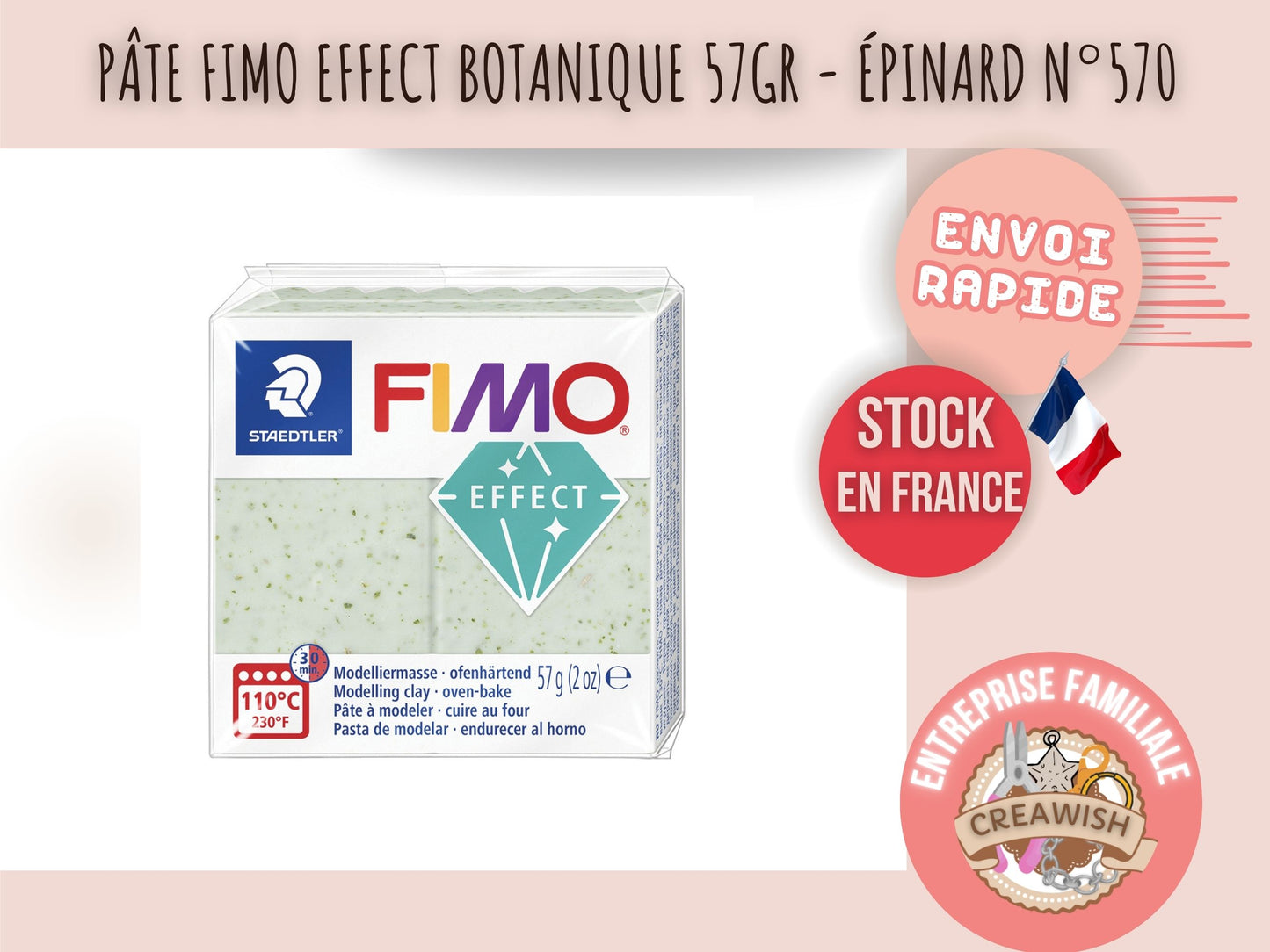 Pâte Fimo Effect botanique 57g – Epinard n°570