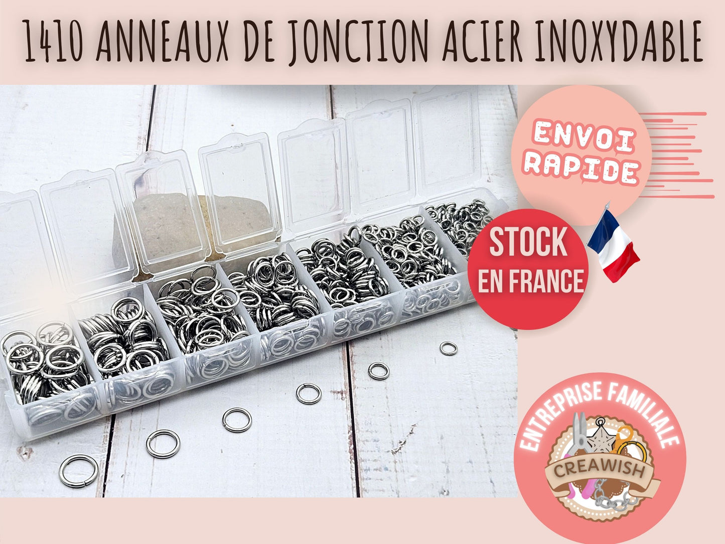 Boite de 1410 anneaux de jonction acier inoxydable 4 à 10mm