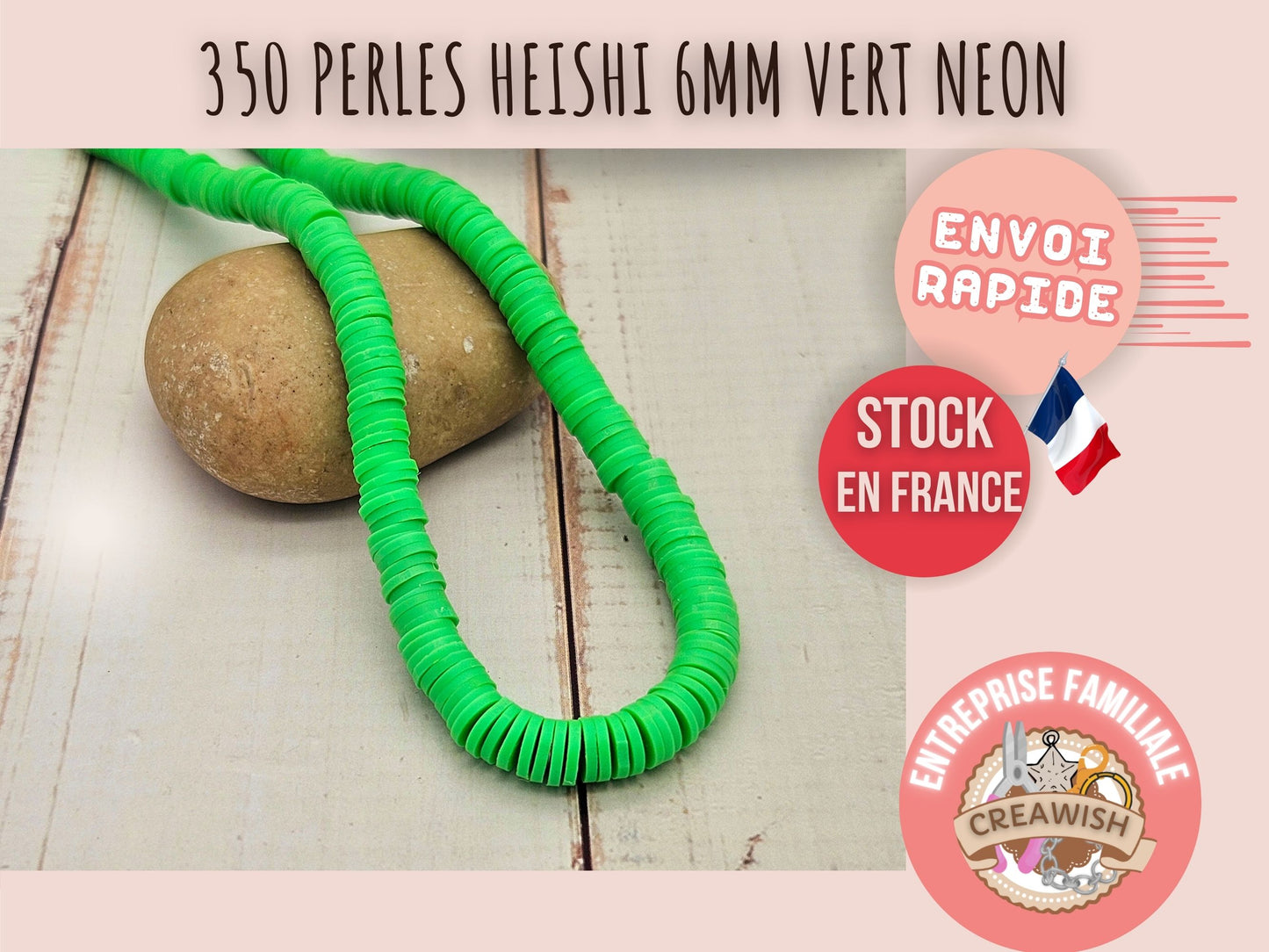 350 perles heishi vert néon 6mm