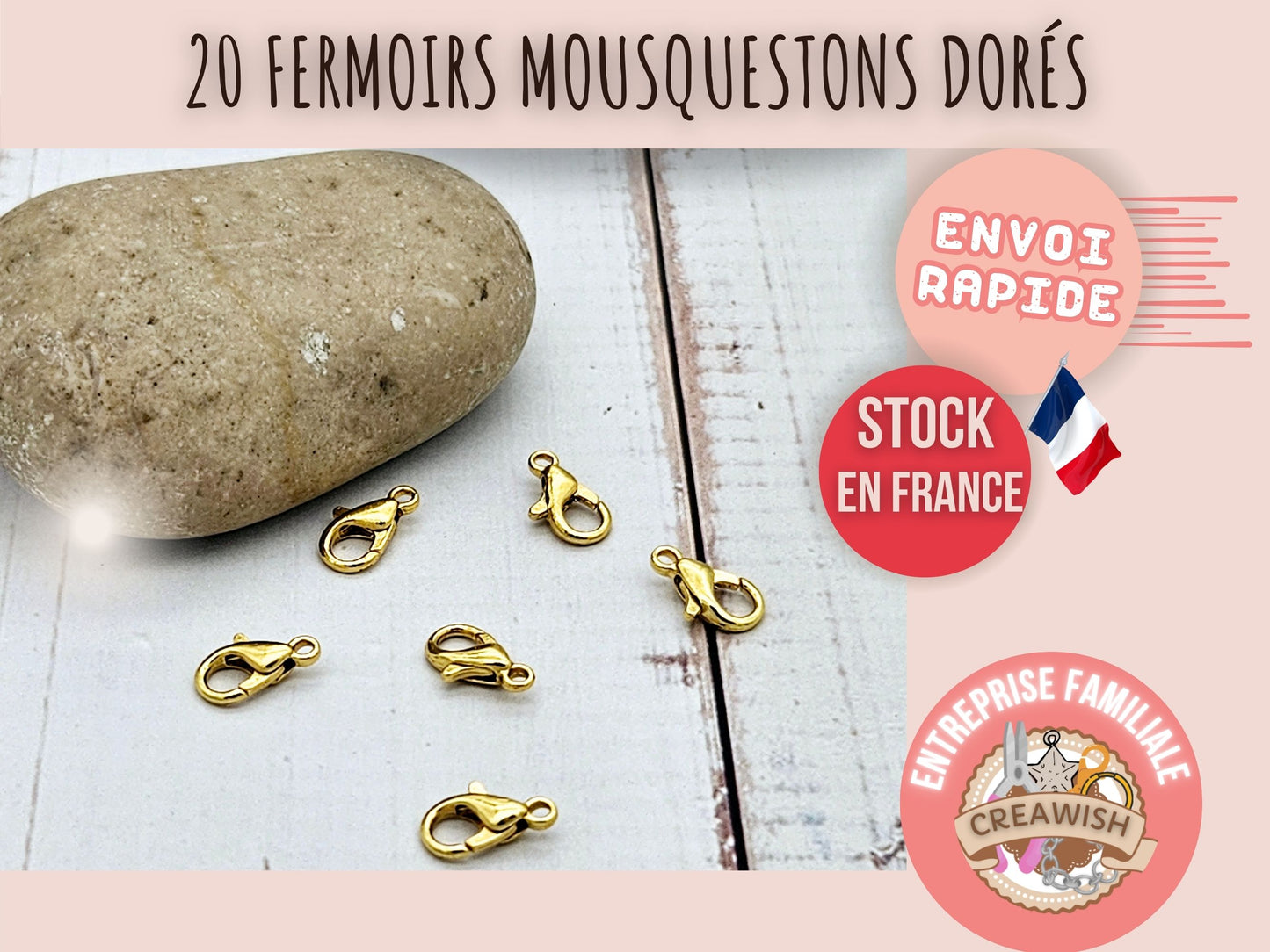 20 fermoirs mousquetons 10x5mm couleur or