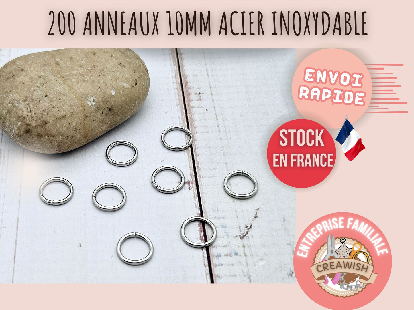 200 anneaux de jonction 10mm acier inoxydable