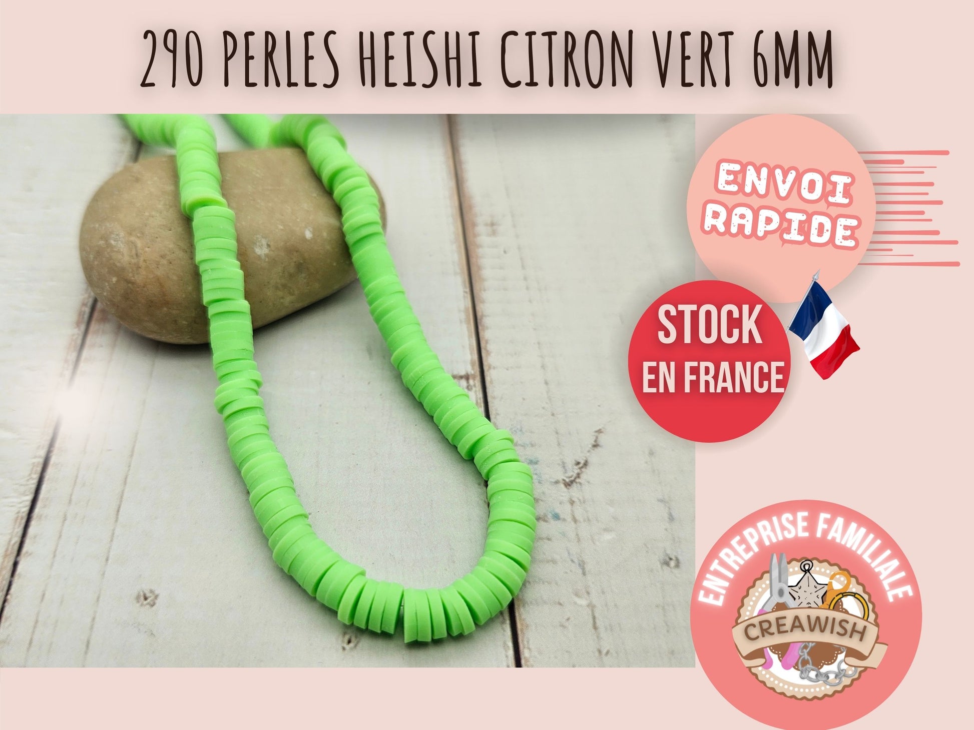 290 perles heishi citron vert 6mm