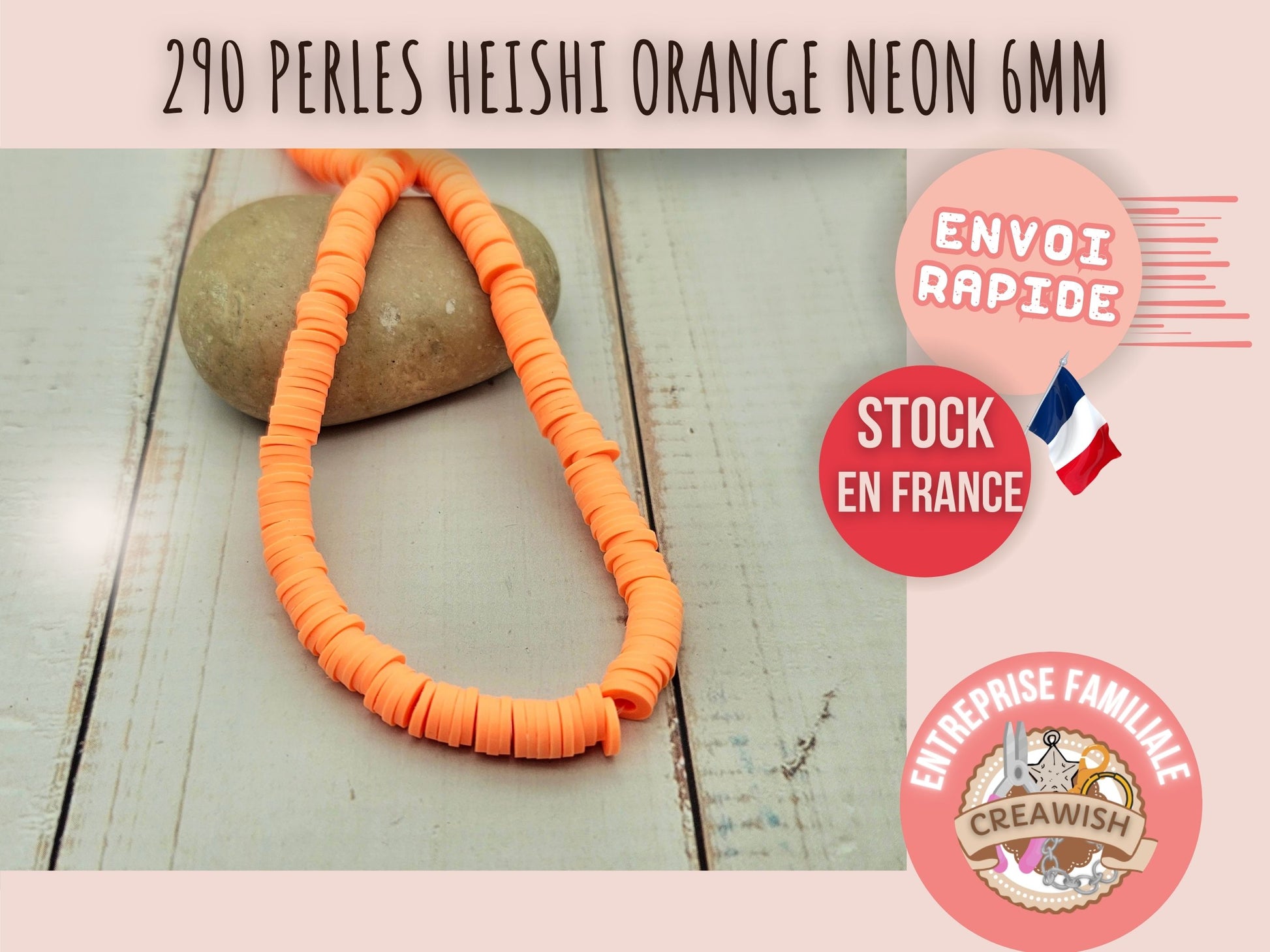 290 perles heishi orange néon 6mm