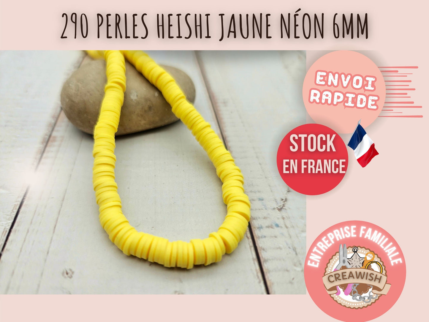 290 perles heishi jaune néon 6mm