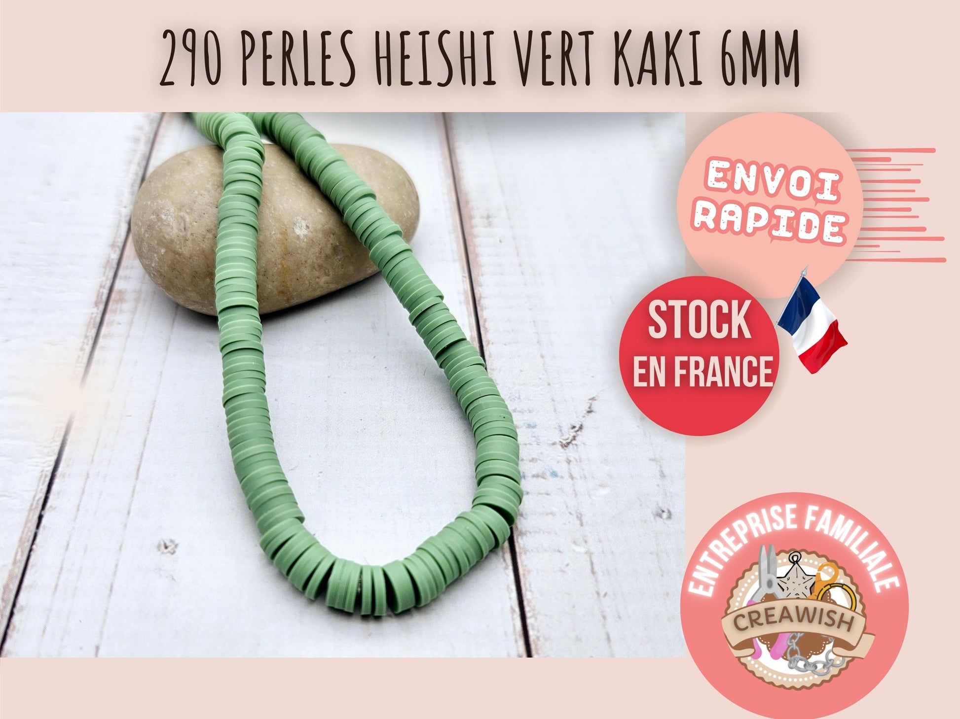 290 perles heishi vert kaki 6mm