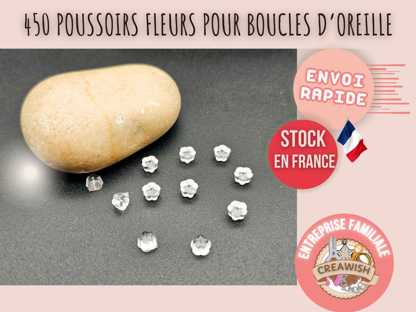 450 poussoirs stoppeurs fleurs pour boucles d'oreilles