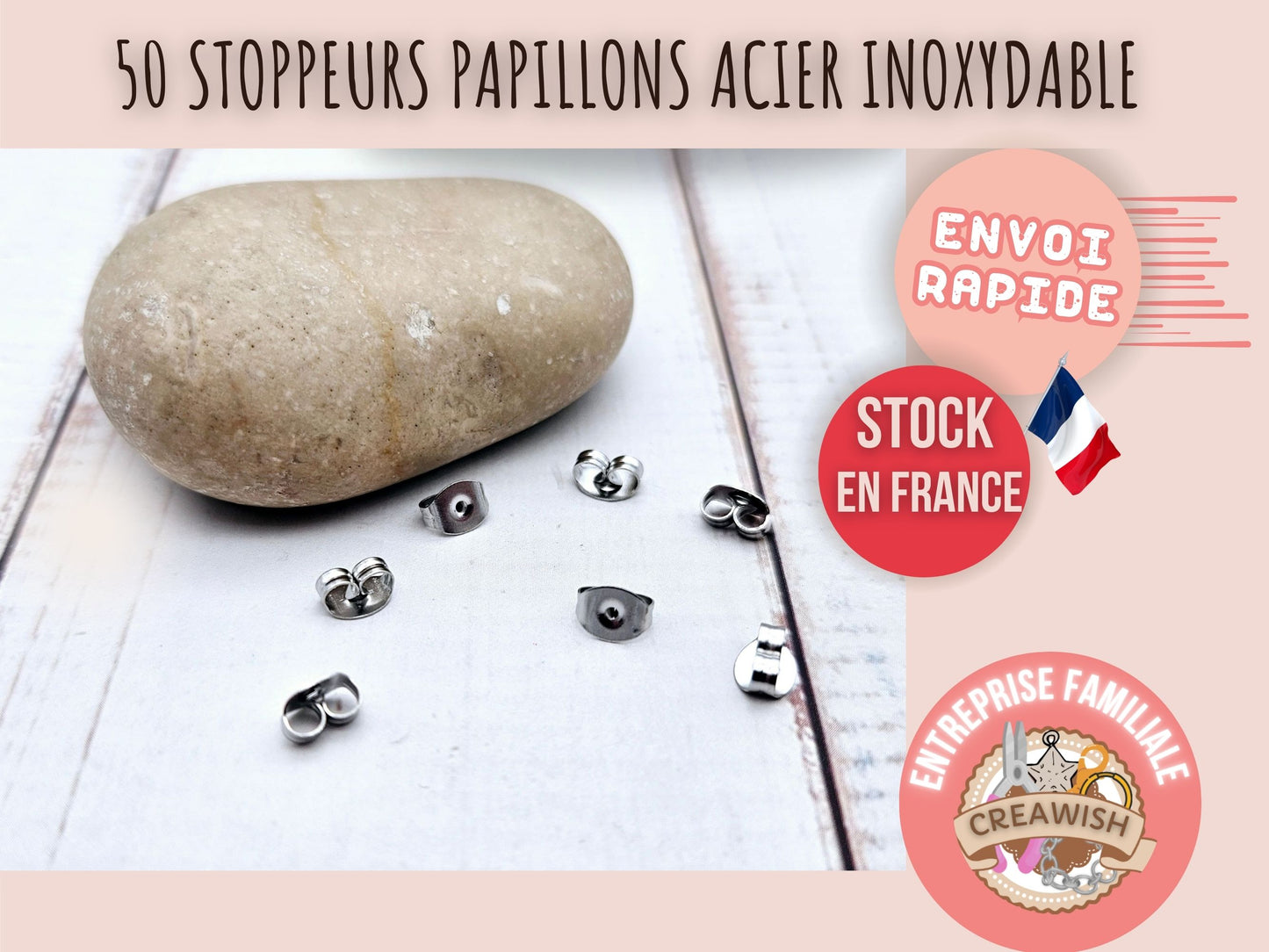 50 bouchons stoppeurs papillons acier inoxydable pour boucles d'oreilles