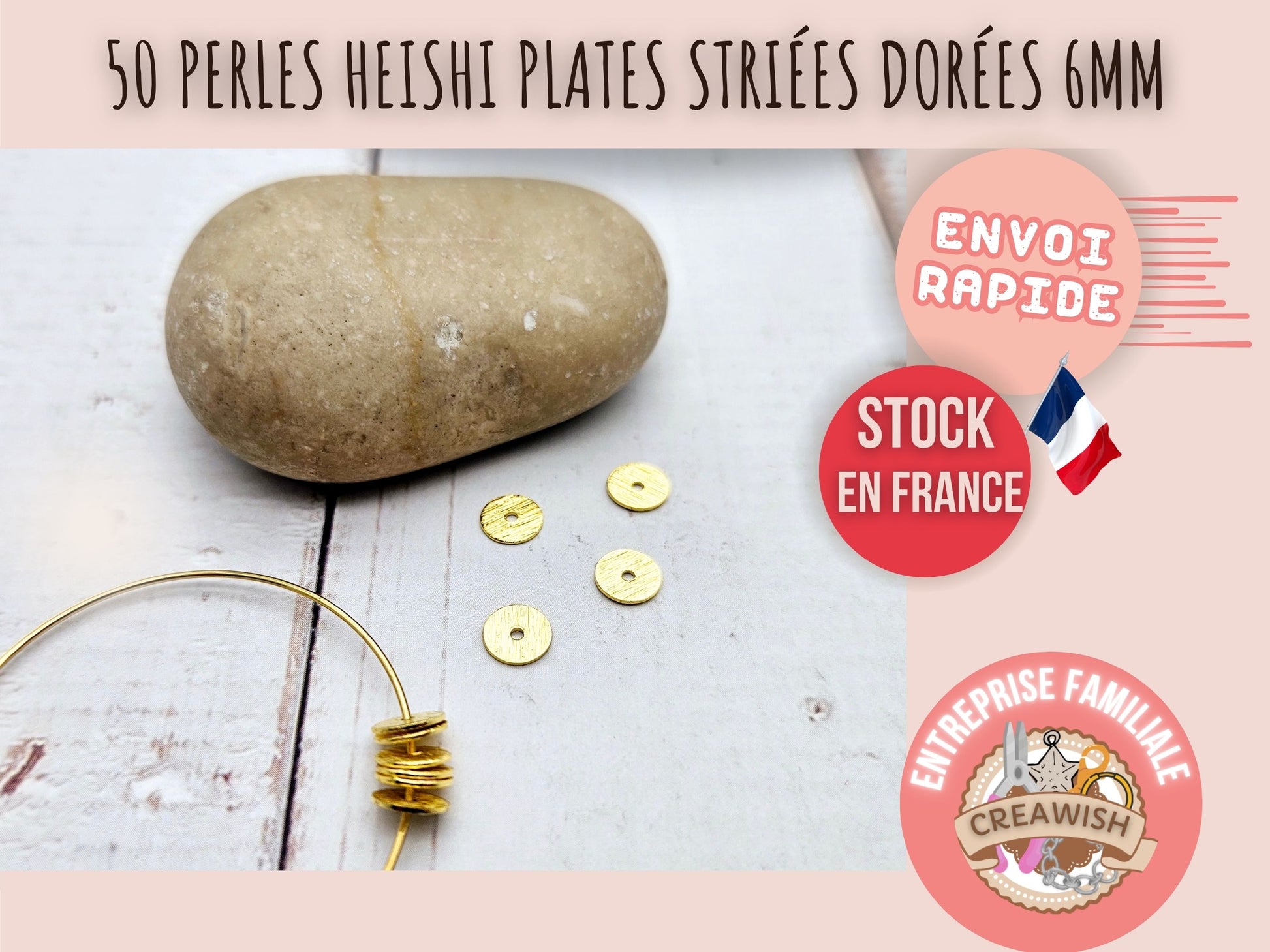 20 perles heishi striées dorées 6mm