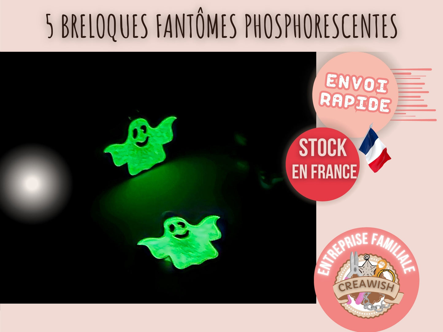 5 breloques fantômes phosphorescentes