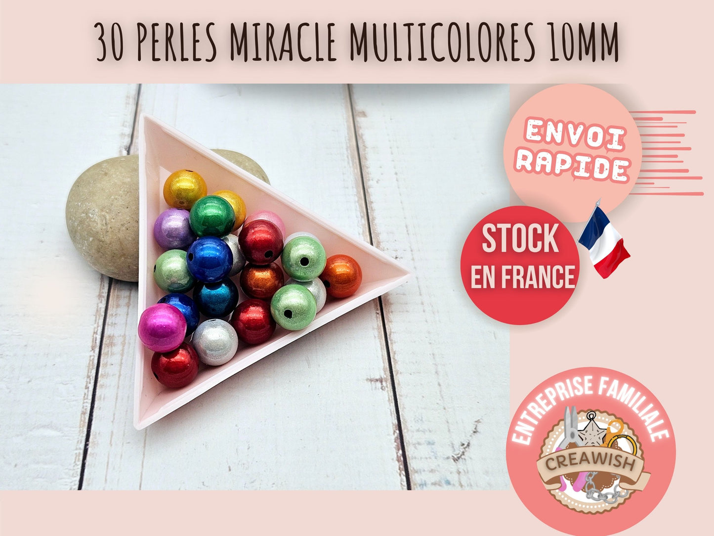 30 perles miracle multicolores 10mm