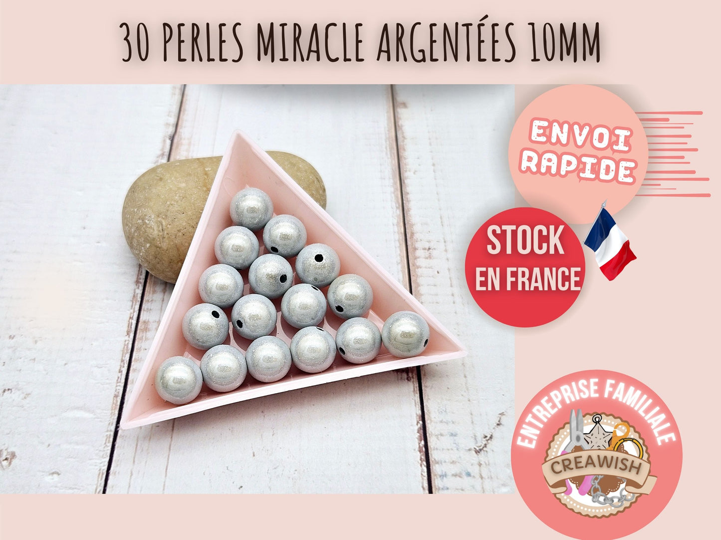 30 perles miracle argentées 10mm