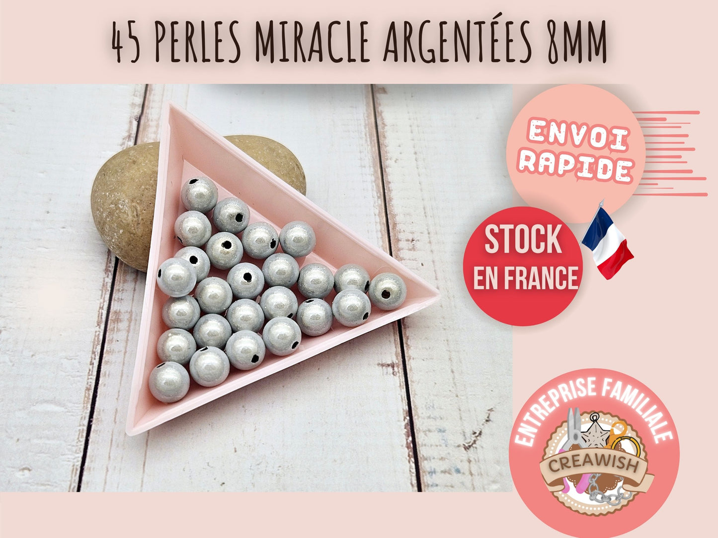 45 perles miracle argentées 8mm