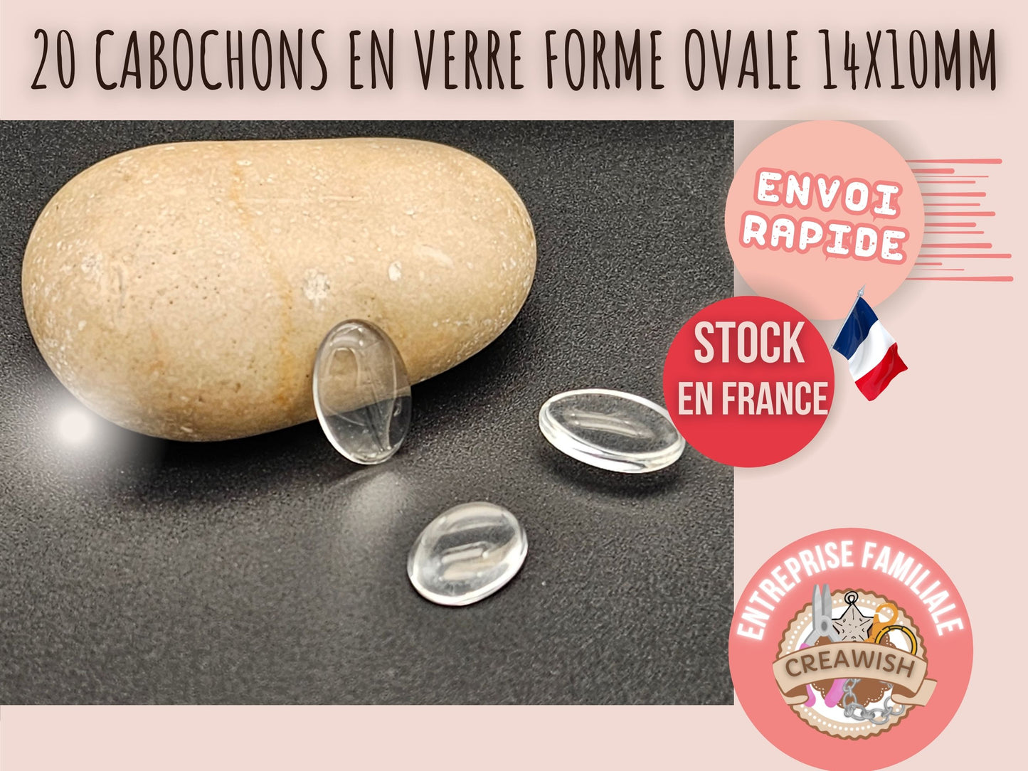 20 cabochons en verre forme ovale 14x10mm
