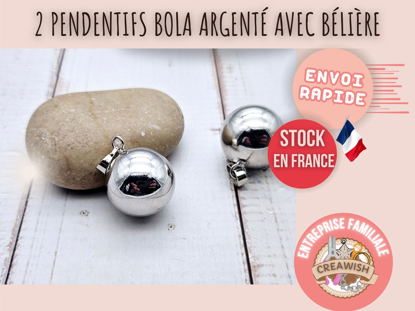 2 pendentifs bola bille sonore 20,5mm argenté - Avec bélière