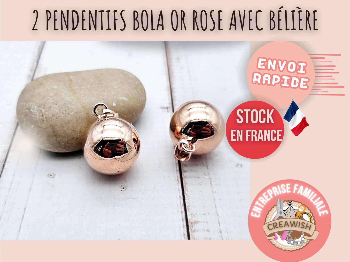2 pendentifs bola bille sonore 20,5mm or rose - Avec bélière