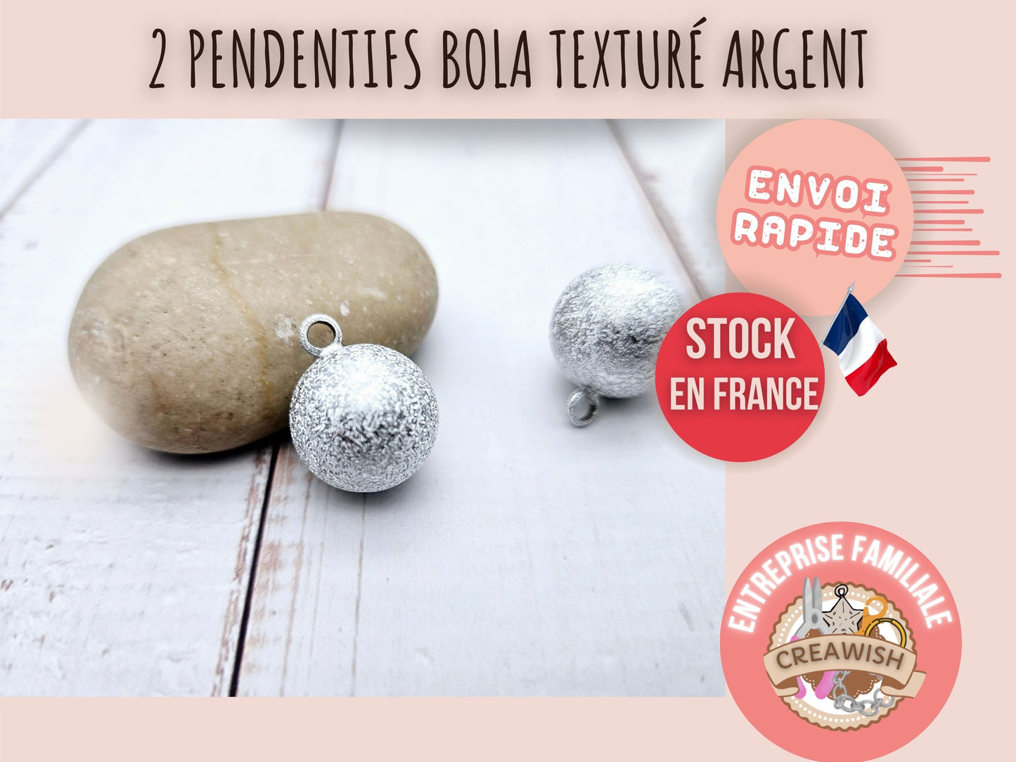 2 pendentifs bola texturé bille sonore argent