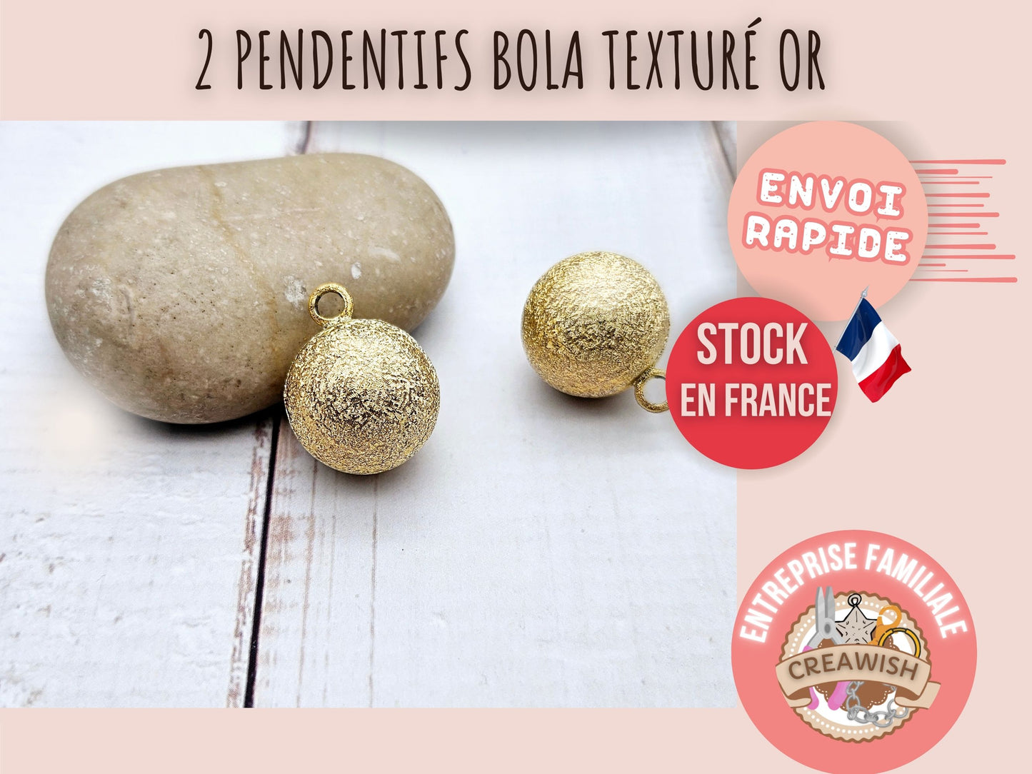 2 pendentifs bola texturé bille sonore or