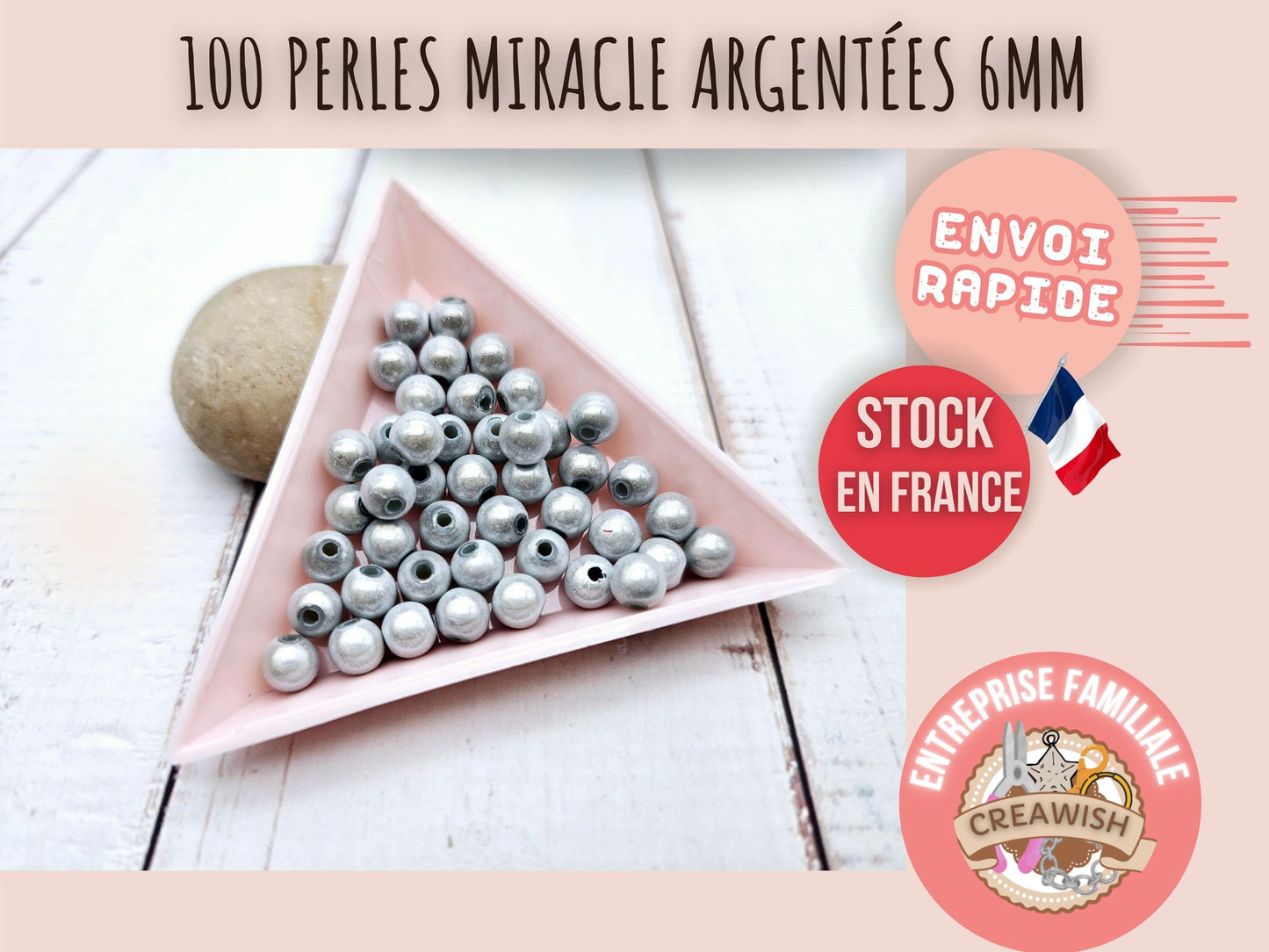 100 perles miracle argentées 6mm