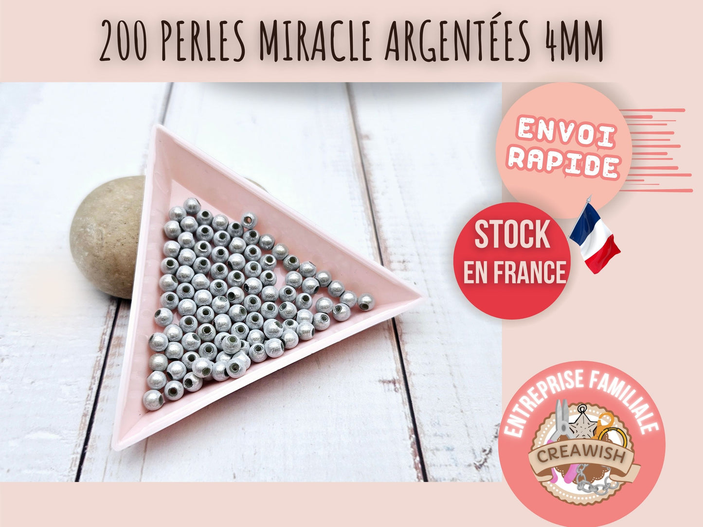 200 perles miracle argentées 4mm